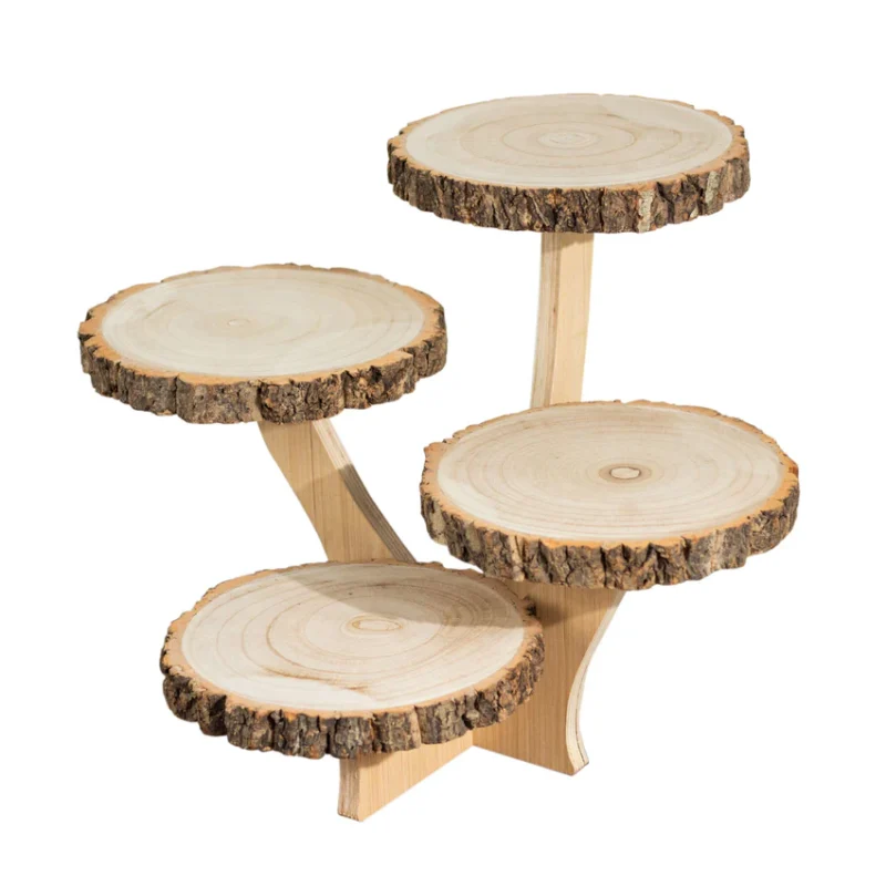 4-Tier Natural Farmhouse Style Wood Slice Cupcake Stand Holder, Rustic Dessert Display Cake Stand 15" Tall - Image 4