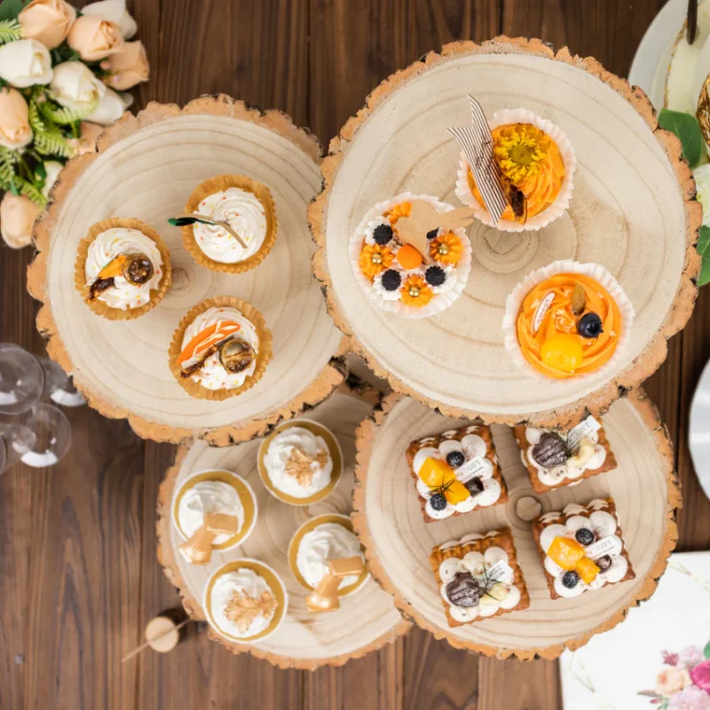 4-Tier Natural Farmhouse Style Wood Slice Cupcake Stand Holder, Rustic Dessert Display Cake Stand 15" Tall - Image 10