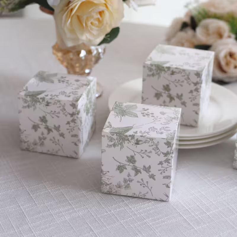 25 Sets of Chinoiserie Floral Print Paper Gift Boxes with Gold Edge, Bridal Shower Favor Boxes Wedding Favor, Jewelry Box - 3"x3"x3" - Image 9